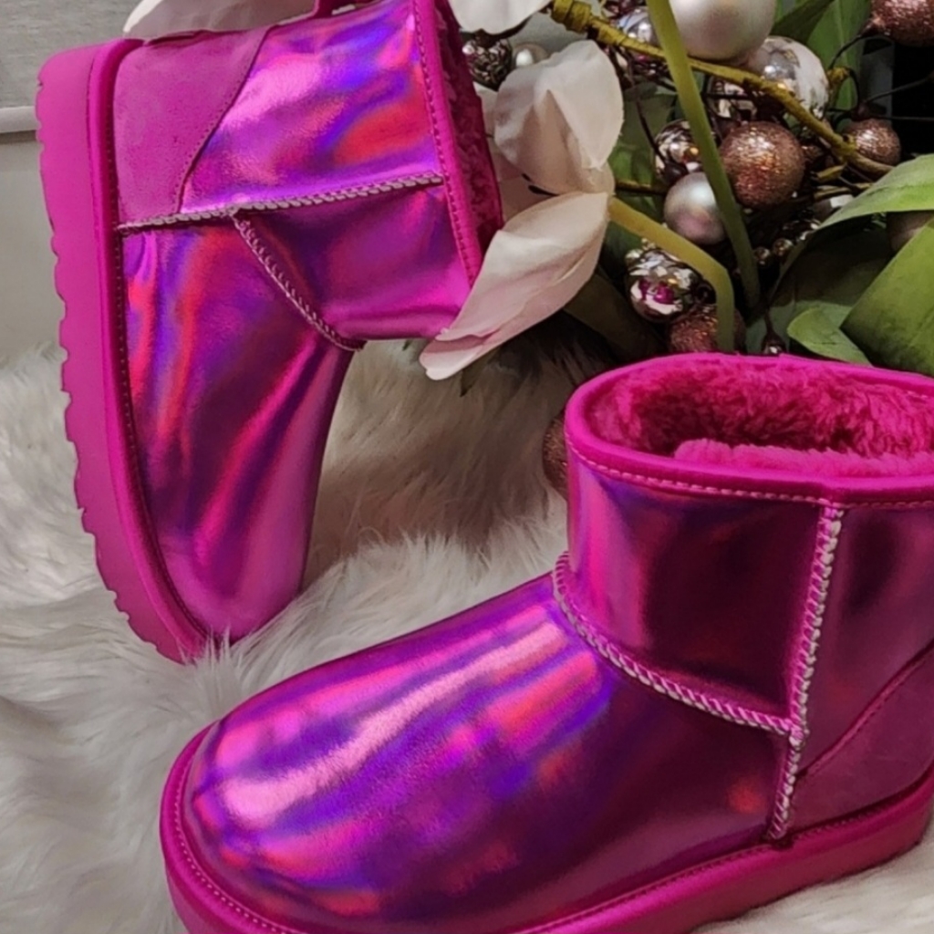 Ugg Australia Classic Mini Boots Women's Holographic Hot Pinksize6 New